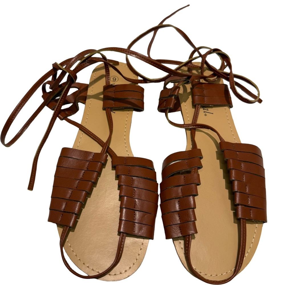 Wet Seal Brown Lace-Up Layered Strappy Sandals